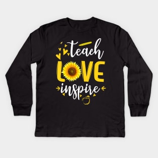 Teach Love Inspire Cute Sunflower Teacher Appreciation Gift T-Shirt Kids Long Sleeve T-Shirt